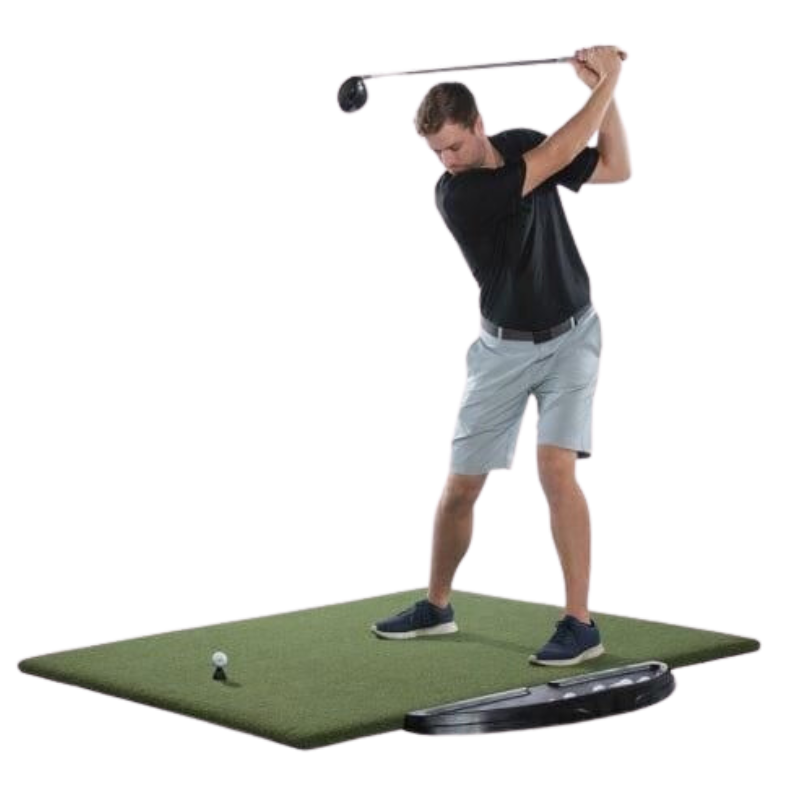 Golfie Golf Ball Tray Half Moon Molded Rubber Swing Turf Golf Hitting Mat golfer