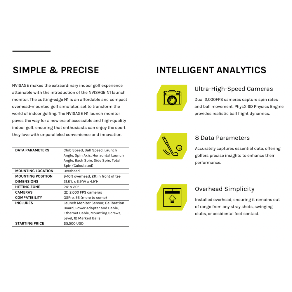 NVISAGE N1 Launch Monitor - Golfieshop
