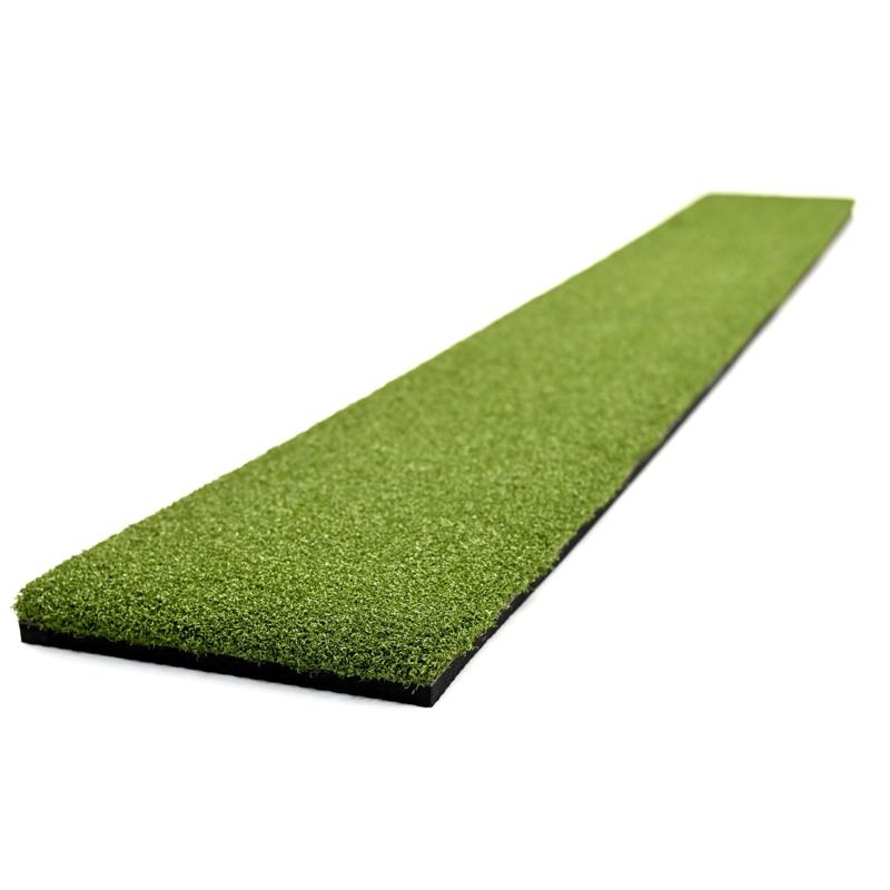 Golfie Carls Place Golf Mat Extension Strip angled view of green turf with black base