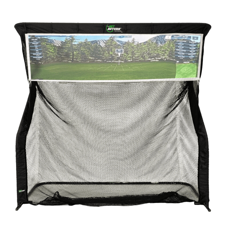 Golfie The Net Return Close Up View Course Image On Split Screen