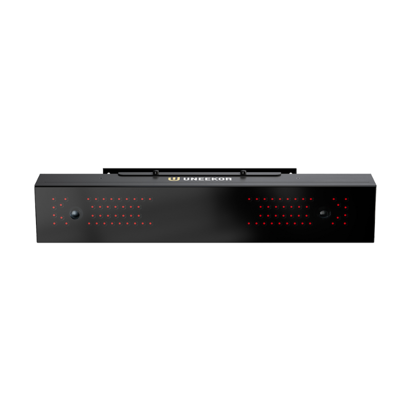 Golfie Uneekor EYE XR Launch Monitor front view uneekor logo red infrared lights