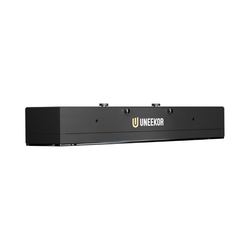Golfie Uneekor EYE XR Launch Monitor side angle view black panel with logo