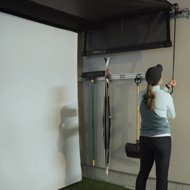 The SportScreen Vanish 16 Golf Simulator Enclosure (Hand Crank + Premium 3 Ply Impact Screen)